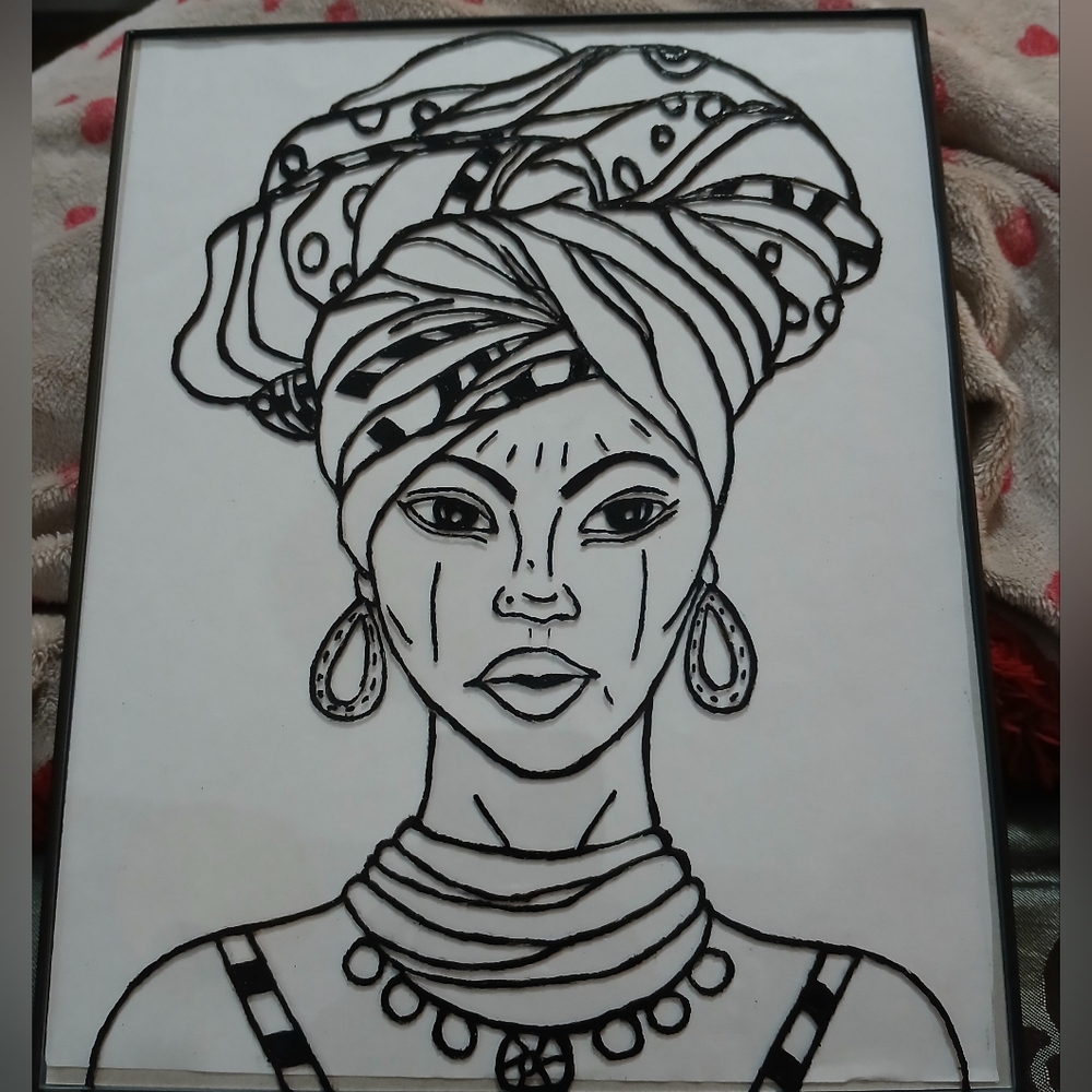 NWT Set Of 2 Hand Crafted Black and White Tribal Art Portraits, 8x10.